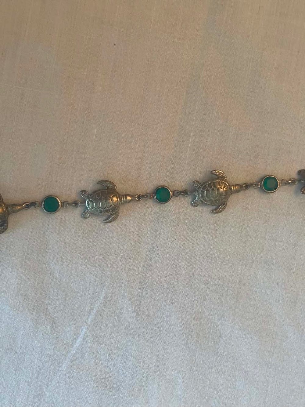 Silver Turtle Link Bracelet with Teal Accents